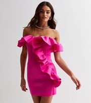 New Look Bright Pink Scuba Ruffle Mini Bodycon Dress
